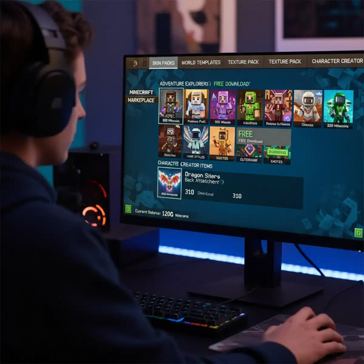 Minecraft Marketplace interface displaying exclusive skin packs