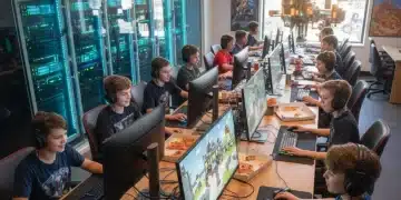 Group of US kids playing Minecraft on a high-performance server.