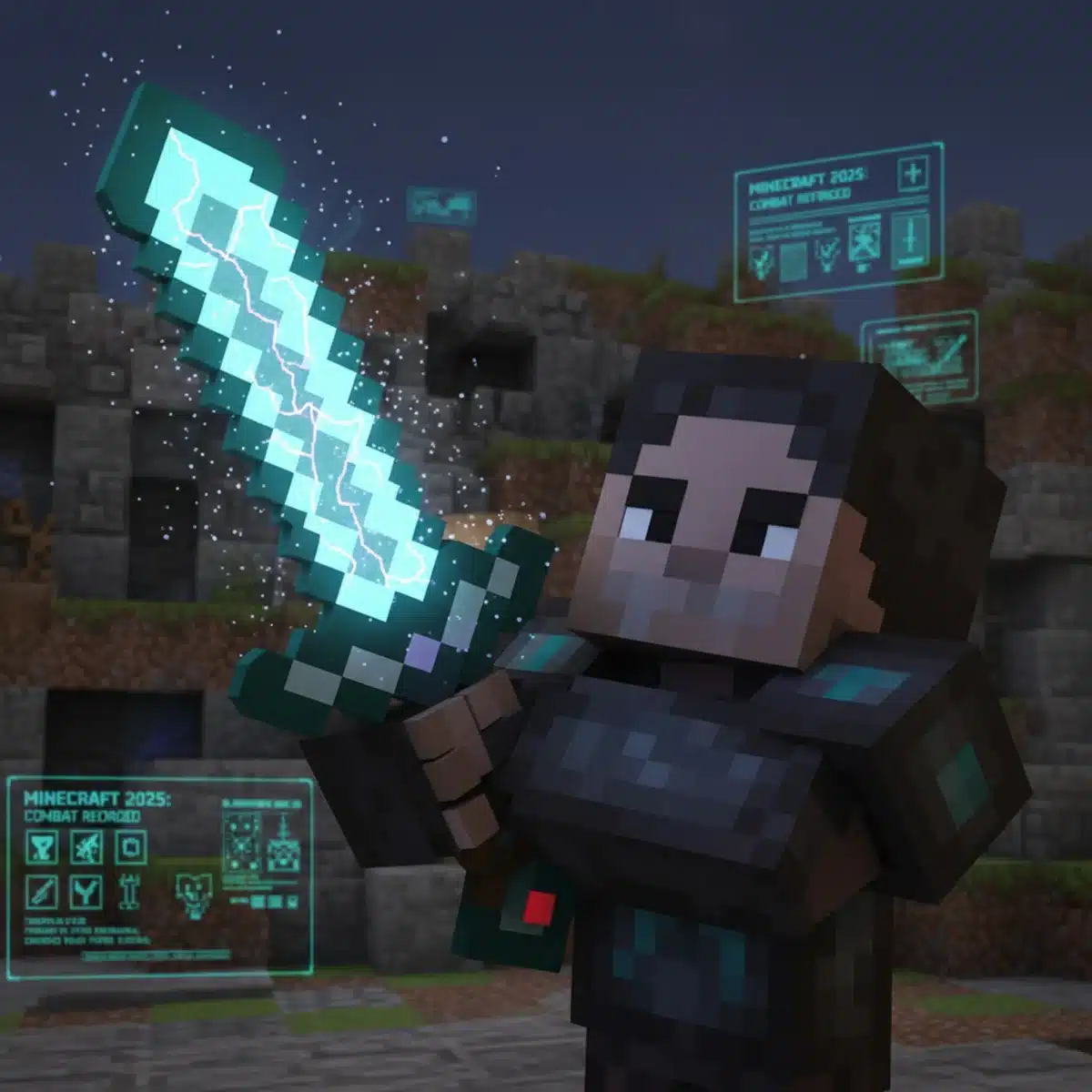 Player inspecting a new weapon from the Minecraft 2025 Combat Update