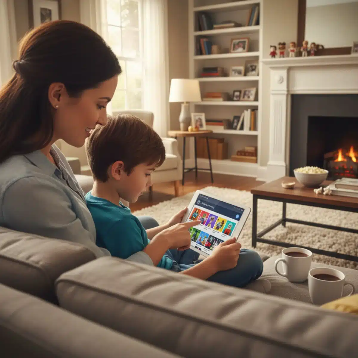 Parent and child reviewing Roblox safety settings