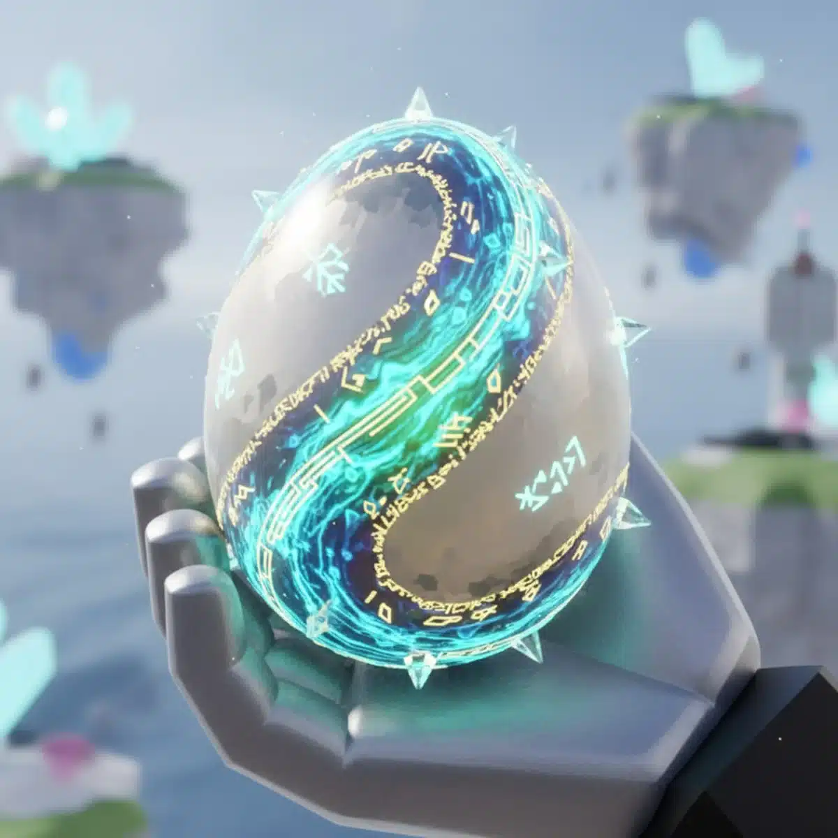 Close-up of a rare, glowing egg from the Roblox 2025 Egg Hunt, showcasing its unique design.