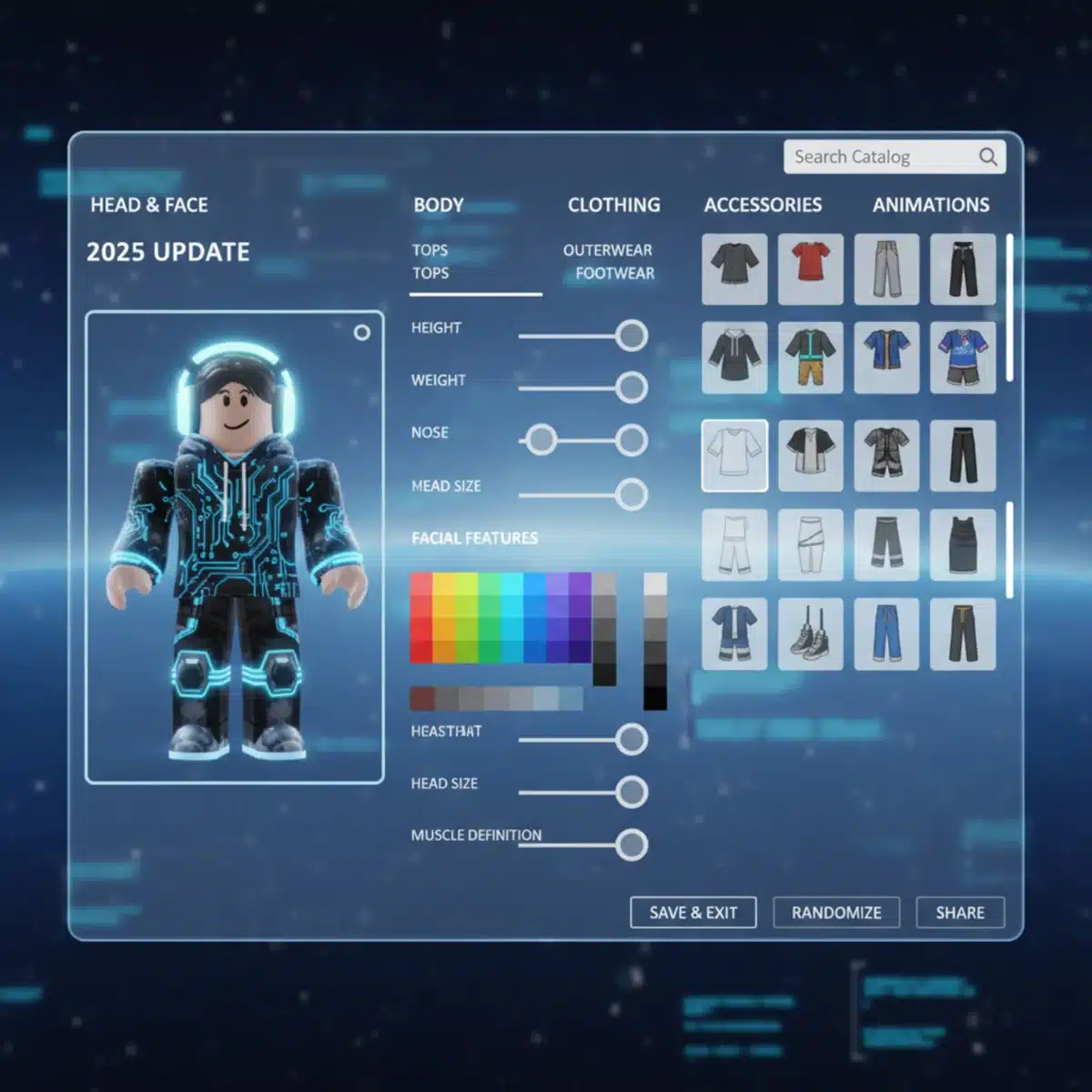 Roblox avatar creator interface with new customization tools and options