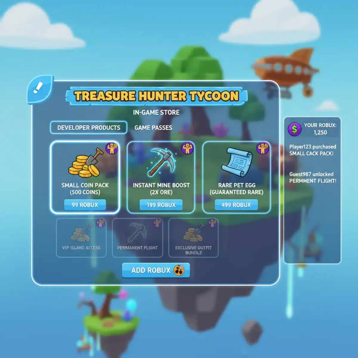 Roblox in-game store displaying developer products