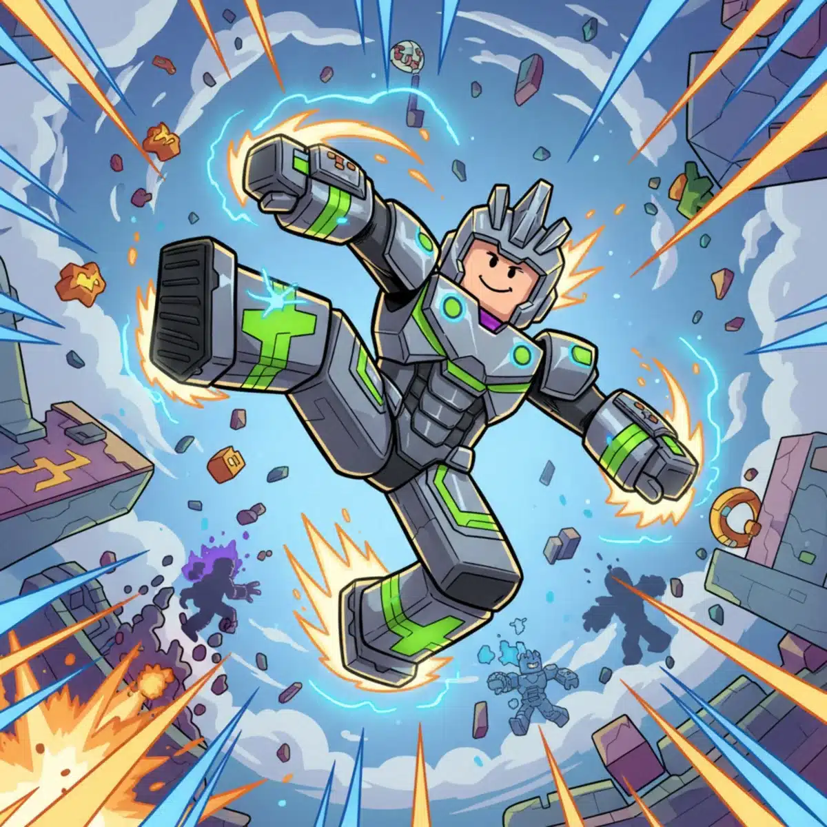 Roblox character performing a dynamic jump animation with motion blur.