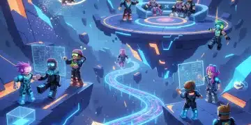 Roblox avatars exploring a futuristic digital landscape, representing the enhanced experience of Roblox Premium in 2025.