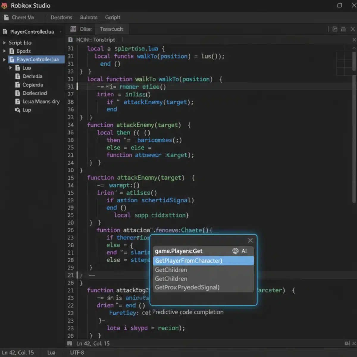 Roblox Studio AI code completion for Lua scripting