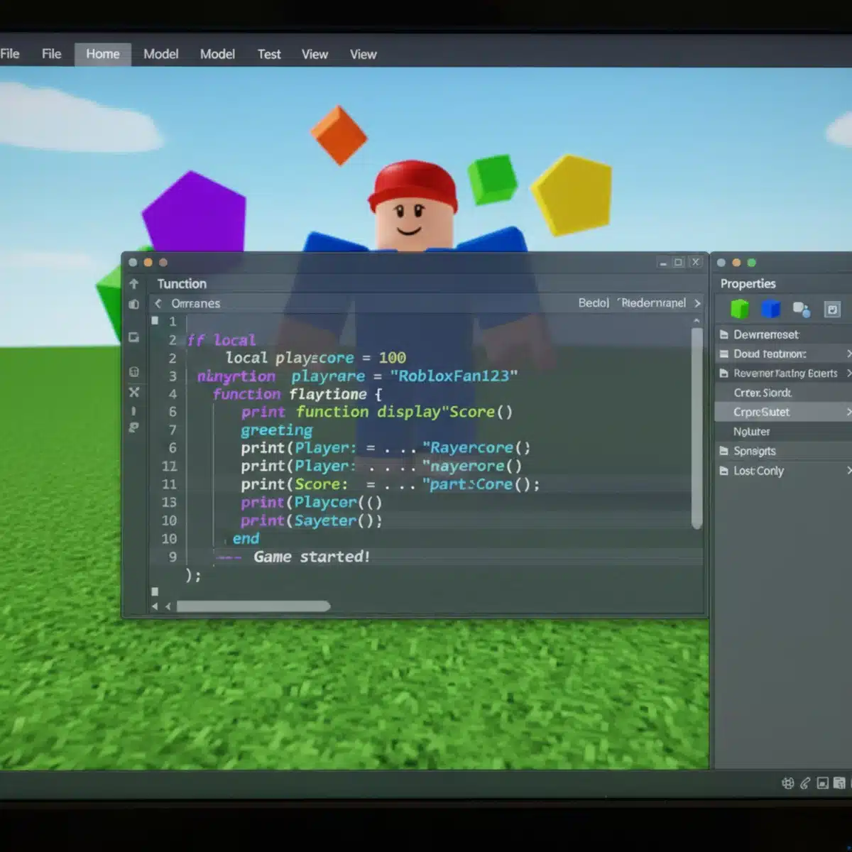 Roblox Studio script editor with basic Lua code