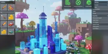 Roblox Studio interface with a game project, showing performance metrics and optimization settings, representing efficient development.