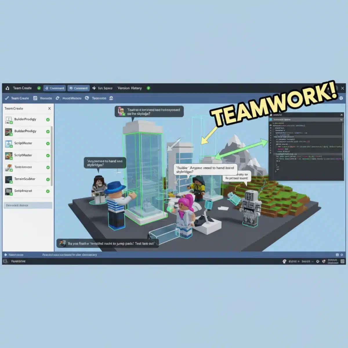 Roblox Studio collaborative development session with multiple users