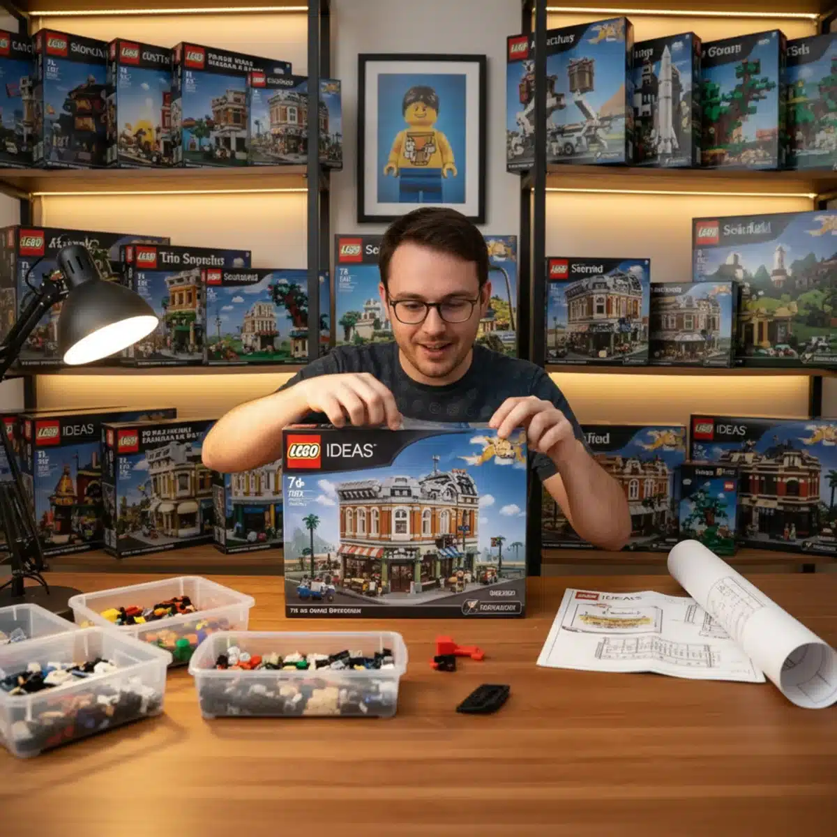 Person unboxing a new Lego Ideas set