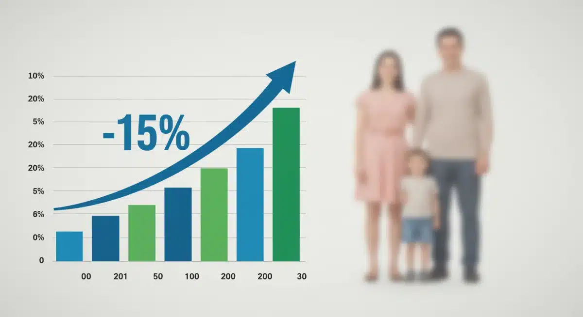 Bar chart illustrating 15% healthcare premium reduction with family silhouette.